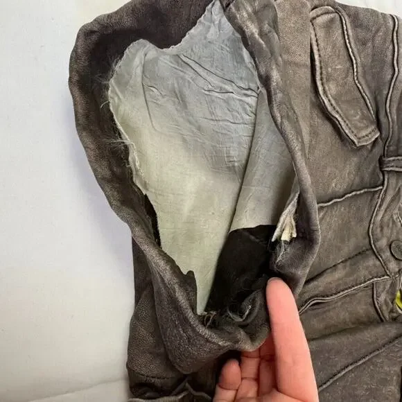 Doma Lamb Leather Mini Shorts 28" S Grey Brown Washed Vintage Finish $500 - Picture 10 of 16